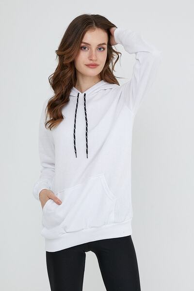 TA COLLECTİON Γυναικείο φούτερ με λευκή κουκούλα και τσέπη Kangru