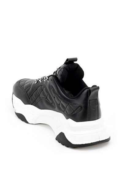 MixBrand Kadın Günlük Siyah Kapitone Detaylı Kalın Tabanlı 5 Cm Sneakers Spor Ayakkabı
