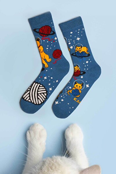 kagito Space Cat Tasarımlı Çorap (farklı Çift)