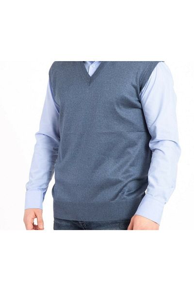 nacar çarşı Men's V-Neck Wool Knitted Indigo Fine Knitwear Sweater