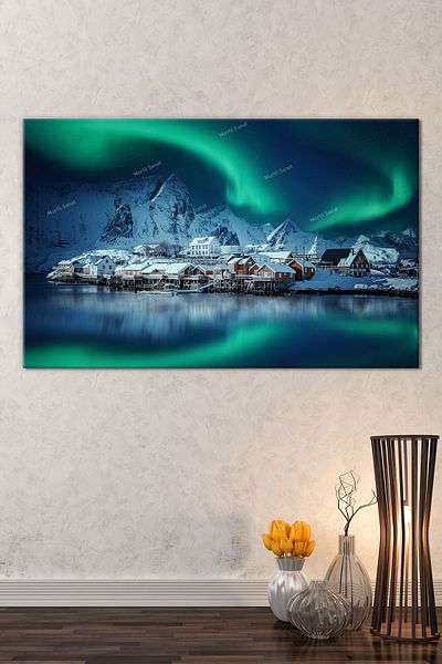Morfil Sanat Atölyesi Northern Lights Anul Nou Anul Nou Anul Nou Natură Peisaj Decorativ Pânză (8 dimensiuni diferite)