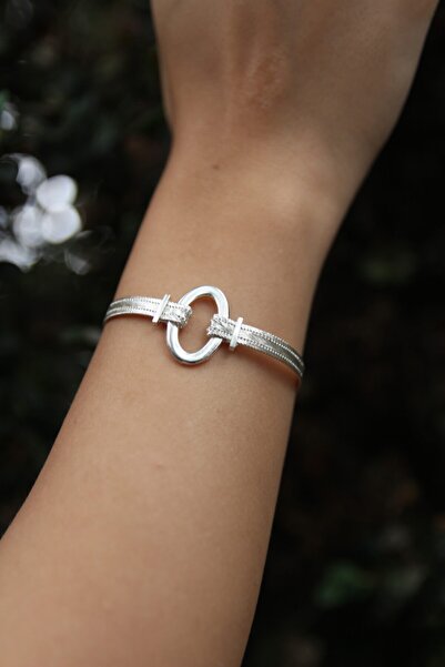 Altuntaş Gold&Silver Oval Parlak Model Trabzon Hasır Bilekliği- Gümüş Hasır