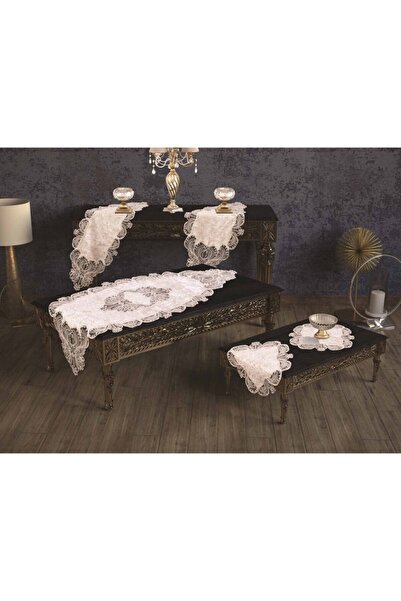İLHANLAR Jasmine Velvet Living Room Set 5 Piece Dowry Set