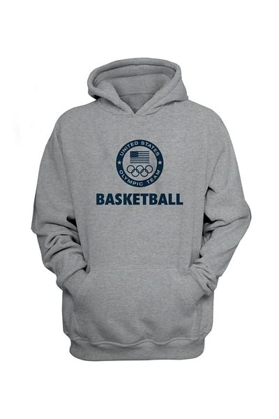 usateamfans Мъжки сив суитшърт с качулка с качулка, баскетболен, САЩ, нов олимпийски