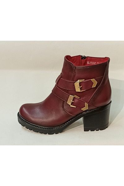 Freefoot Γυναικείες μπότες Claret Red με γνήσιο δέρμα ορθοπεδική πόρπη σόλας