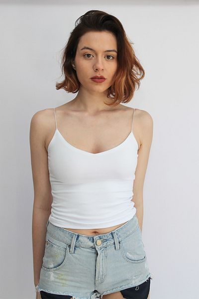 Rosse Butik Women's V-Neck White Rope Strap Crop Top