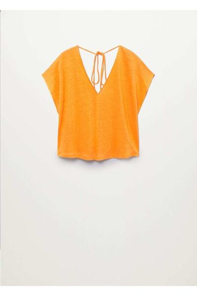 MANGO Woman Γυναικείο T-Shirt Πορτοκαλί 100% Λινό