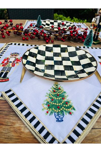 ge living Σετ 2 χριστουγεννιάτικες πετσέτες κεντημένες 100% λινό