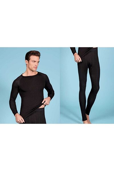 Muraty Men's Berrak Black Thermal Bottom Top Long Sleeve Suit