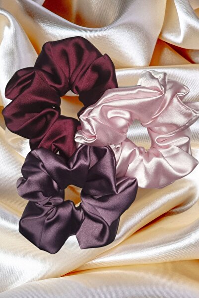 TOKALİLYA Kadın 3Lü Çapı 15 Cm Saten Saç Lastik Simit Scrunçhie Toka Seti