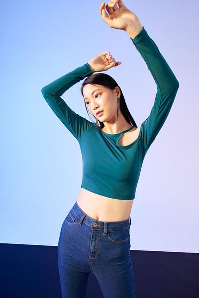 DeFacto Bluză crop cu mânecă lungă, detaliată pe umeri, slim fit