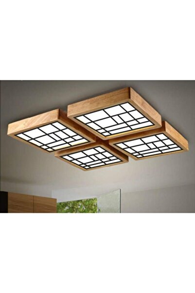 Dekor olsun Ahşap Çerçeve Tavan Led Aydınlatma Avize 4lü 30*30 Cm 4lü Takım B...