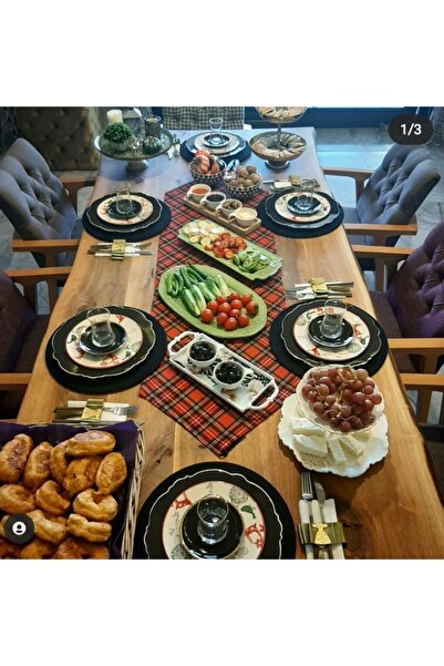 Ayşemce Yılbaşım Amerikan Servis Takım 6 Siyah Supla Bir Ekose Desenli Kırmız...