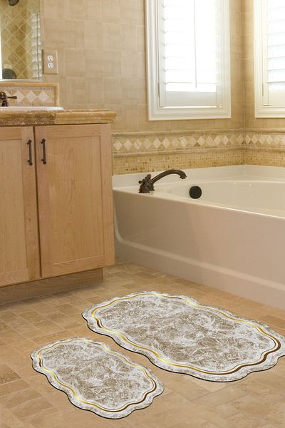 Alanur Home Laser Cut Djt 2 Pack Πλενόμενη αντιολισθητική βάση Χαλάκι μπάνιου Σετ Τουαλέτας 203 Figured Capi