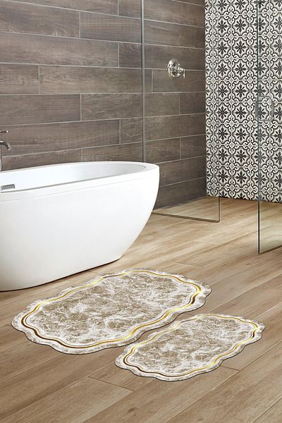 Alanur Home Laser Cut Djt 2 Pack Πλενόμενη αντιολισθητική βάση Χαλάκι μπάνιου Σετ Τουαλέτας 203 Figured Capi