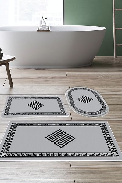 Alanur Home 656m Modern Grey Eco Trend Djt - Σετ 3 πλενόμενων αντιολισθητικών πατωμάτων μπάνιου