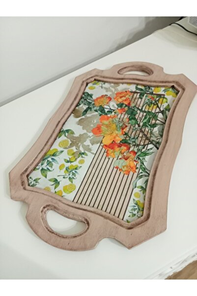 IremTasarimAtolyesi Ahşap Tepsi Servis Sunum Tepsi El Boyama Vintage Bohem