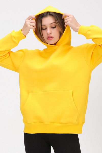PUNKY CAT Γυναικείο φούτερ με κίτρινη κουκούλα Fleece Kangaroo Pocket Oversize