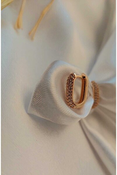 Labone Accessories Zirkon Taşlı Oval Gold Çelik Küpe