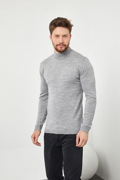 YNGMENCLASS Men's Gray Half Turtleneck Straight Sweater