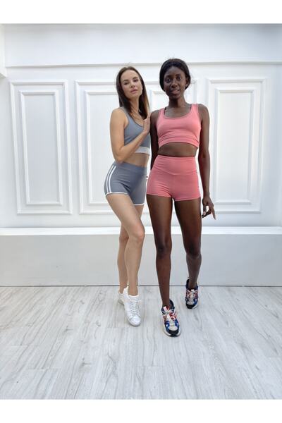 Grenj Fashion Pantaloni scurți mini sport Dusty Rose cu talie foarte înaltă
