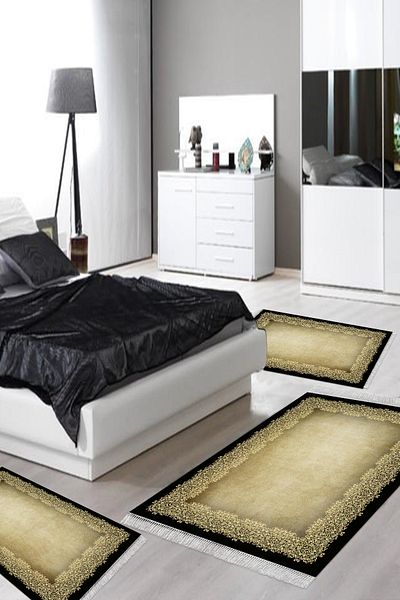 Alanur Home Eko Trend Djt Πλενόμενη αντιολισθητική βάση 3 τεμαχίων κρεβατοκάμαρας 1674 Μοντέρνο καφέ
