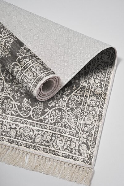 Alanur Home Eko Trend Djt Πλενόμενη αντιολισθητική βάση Οβάλ Σετ κρεβατοκάμαρας 3 τεμαχίων 762 Ottoman Grey