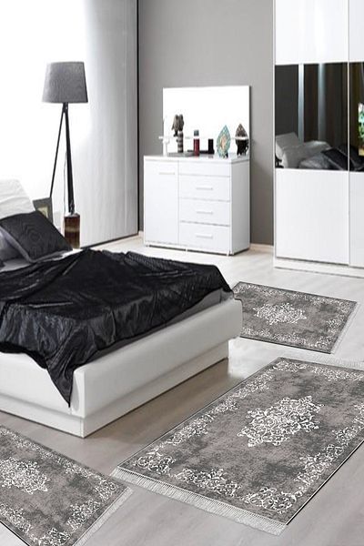 Alanur Home Eco Trend Djt Baza anti-alunecare lavabila Set dormitor 3 piese 616 Clasic Gri