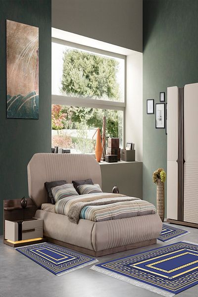 Alanur Home Eko Trend Djt Πλενόμενη αντιολισθητική βάση 3 τεμαχίων κρεβατοκάμαρας 651m Μοντέρνο Χρυσό