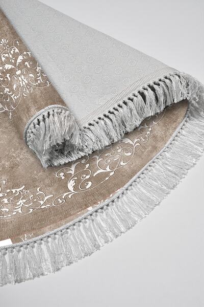 Alanur Home Eko Trend Djt 2 Piece Washable Non-Slip Base Oval Bathroom Mat 616 Classic Beige (60 X 100 - 50 X 60)