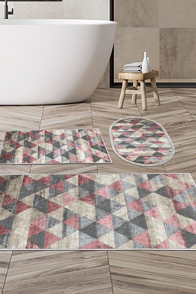Alanur Home Eko Trend Djt 3-Pece Washable Non-Slip Σετ πατάκι μπάνιου 661 Nordic Powder