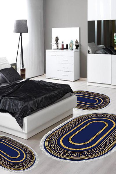 Alanur Home Eko Trend Djt Πλενόμενη Αντιολισθητική Βάση Οβάλ Σετ Υπνοδωματίου 3 τεμαχίων 651m Μοντέρνο Χρυσό