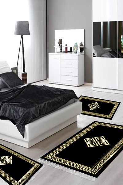 Alanur Home 656m Μοντέρνο Χρυσό - Σετ Κρεβατοκάμαρας 3 τεμαχίων, Αντιολισθητική Βάση που πλένεται