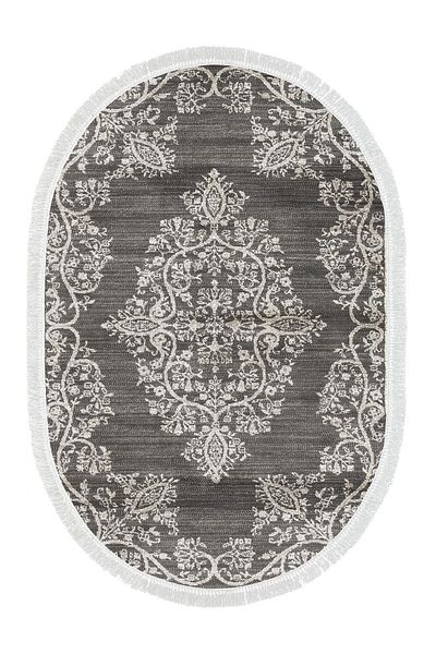 Alanur Home Eko Trend Djt 2 Pack Πλενόμενη αντιολισθητική βάση Οβάλ Χαλάκι μπάνιου 762 Ottoman Grey (50 X 80 - 40 X 50)