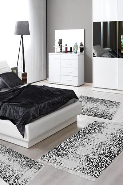 Alanur Home Eko Trend Djt Πλενόμενη αντιολισθητική βάση 3 τεμαχίων κρεβατοκάμαρας Mu123 Nordic Grey