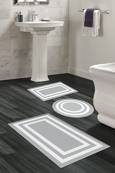 Alanur Home Eko Trend Djt - Σετ 3 γκρι λευκά πατάκια μπάνιου, αντιολισθητική βάση που πλένεται, 2229m με περίγραμμα