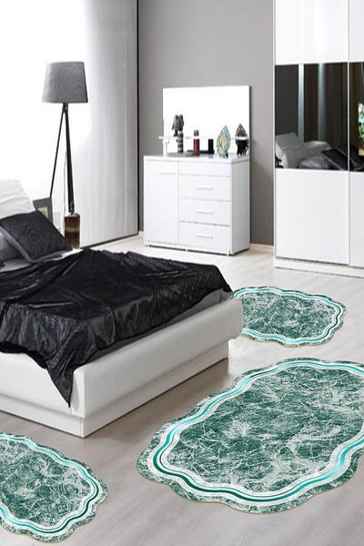 Alanur Home Eko Yıldız Djt Πλενόμενη αντιολισθητική βάση 3 τεμαχίων κρεβατοκάμαρας 203 Φιγούρα Τιρκουάζ