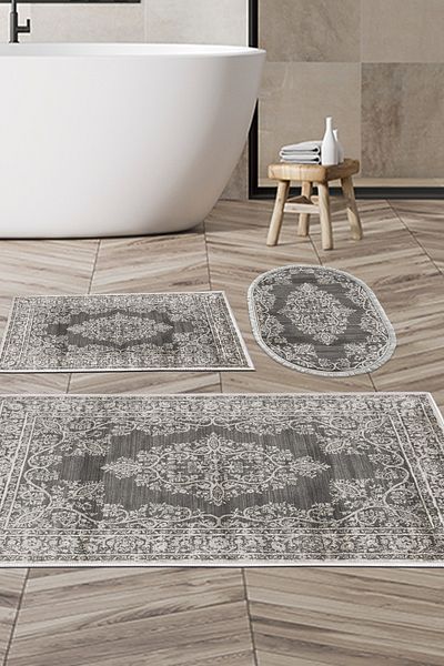Alanur Home Eko Trend Djt 3-Pece Washable Non-Slip Σετ πατάκι μπάνιου 762 Ottoman Grey
