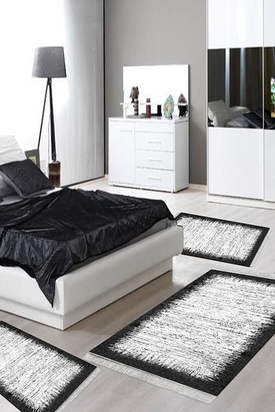 Alanur Home Eko Trend Djt Πλενόμενη αντιολισθητική βάση 3 τεμαχίων κρεβατοκάμαρας 1342 Μοντέρνο Μαύρο
