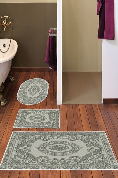 Alanur Home Eko Trend Djt 3-Pece Washable Αντιολισθητική Βάση Σετ Χαλάκι Μπάνιου 747 Classic Grey