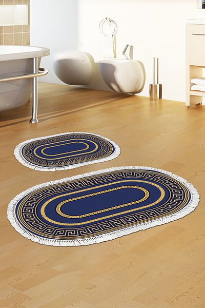Alanur Home Eko Trend Djt 2 Pack Πλενόμενη αντιολισθητική βάση Οβάλ Χαλάκι μπάνιου 651m Μοντέρνο Χρυσό (50 X 80 - 40 X 50)
