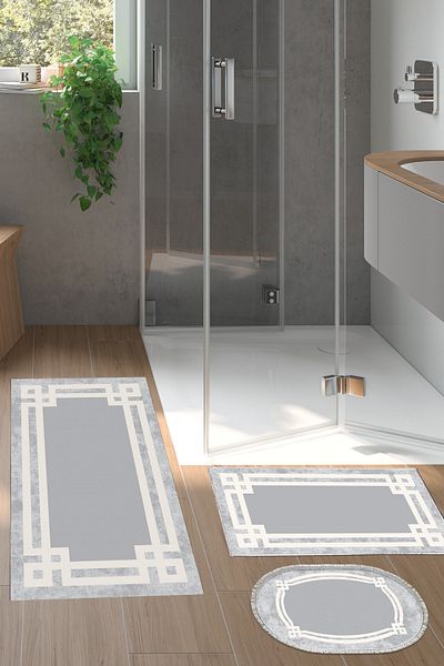 Alanur Home Eko Trend Djt 3-Pece Washable Non-Slip Σετ πατάκι μπάνιου 657m Μοντέρνο Γκρι