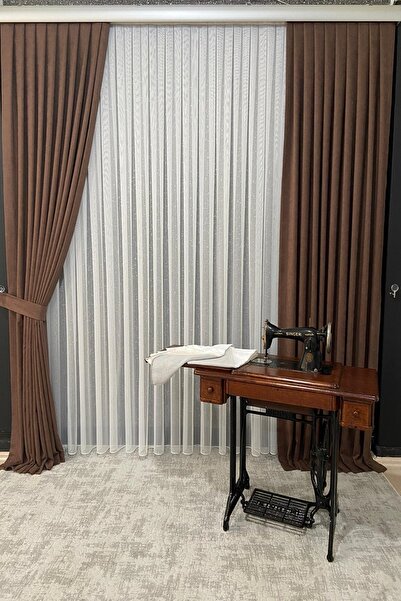 VOLPER MEKANİK Keten Fon Perde 1 Adet 80 Cm Tek Kanat 1 X 2,5 Pile Kahverengi...