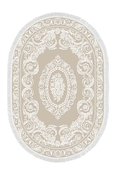 Alanur Home Eko Trend Djt 2 Pack Πλενόμενη αντιολισθητική βάση Οβάλ Χαλάκι μπάνιου 747 Classic Beige (60 X 100 - 50 X 60)