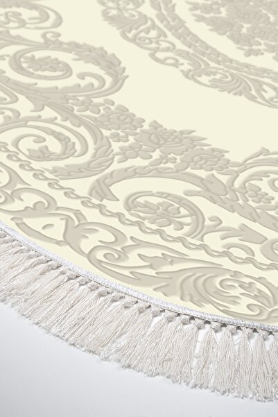 Alanur Home Eko Trend Djt 2 Piece Washable Non-Slip Base Oval Bath Mat 747 Classic Cream (50 X 80 - 40 X 50)