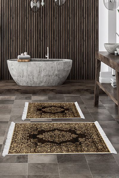 Alanur Home Eko Trend Djt 2 Pack Πλενόμενο Αντιολισθητικό Χαλάκι Μπάνιου 761 Οθωμανικό Καφέ (50 X 80 - 40 X 50)
