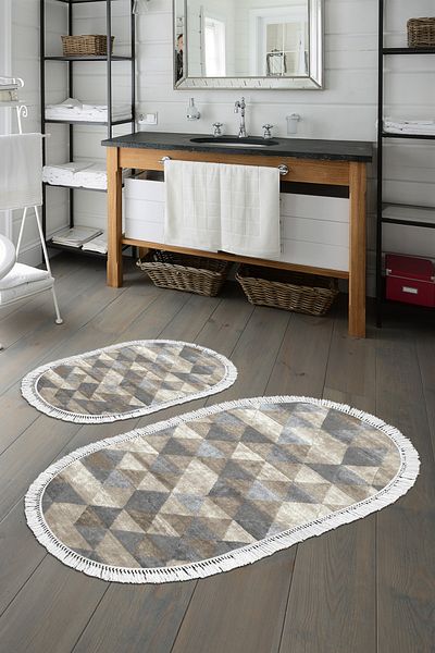 Alanur Home Eko Trend Djt 2 Li Πλενόμενη Βάση Οβάλ Χαλάκι Μπάνιου 661 Nordic Beige (60 X 100 - 50 X 60)