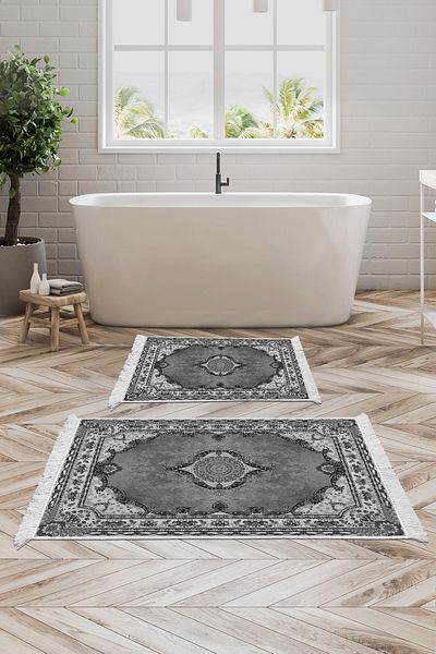Alanur Home Eko Trend Djt 2 Pack Πλενόμενο Αντιολισθητικό Χαλάκι Μπάνιου 721 Classic Anthracite (60 X 100 - 50 X 60)