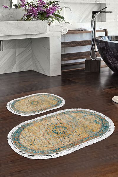 Alanur Home Eko Trend Djt 2 Li Πλενόμενη Βάση Οβάλ Χαλάκι Μπάνιου P1356 Vintage Turquoise (50 X 80 - 40 X 50)