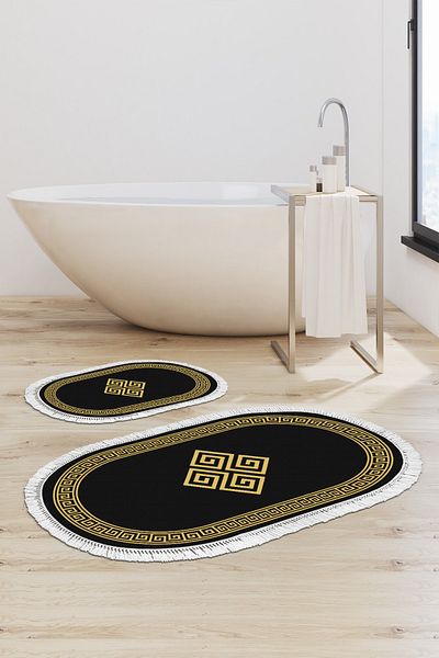 Alanur Home Eko Trend Djt - Πακέτο 2 Πλενόμενη Αντιολισθητική Οβάλ Μπάνιου 656m Μοντέρνο Χρυσό (50x80 και 40x50)